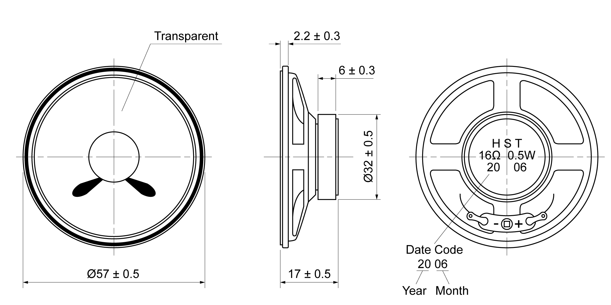 ME57TR-17H0.5W16N Mechanical Drawing